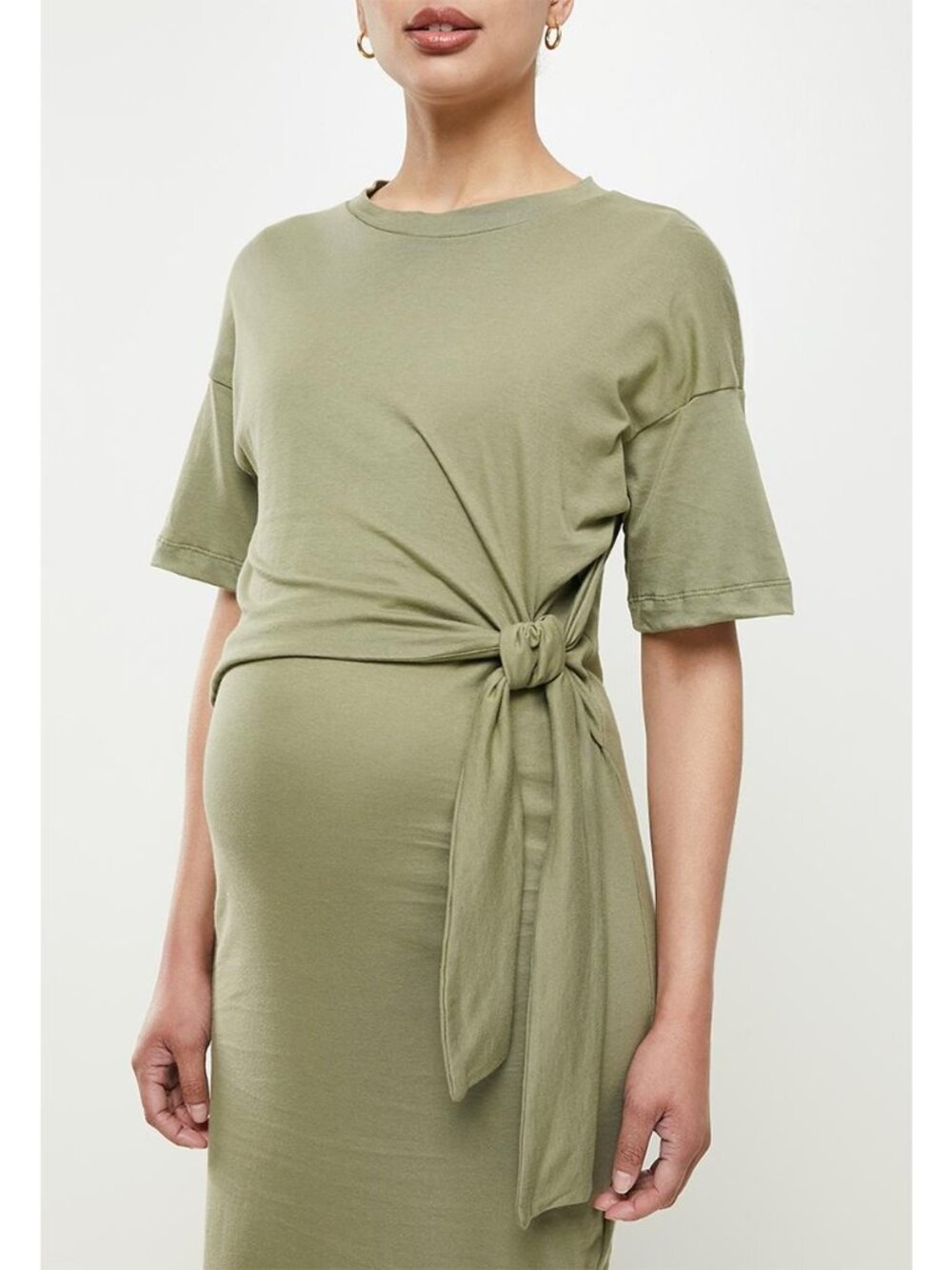 Banana Republic Dress Size Small Olive Green Midi Waist Tie Short Sleeves Round